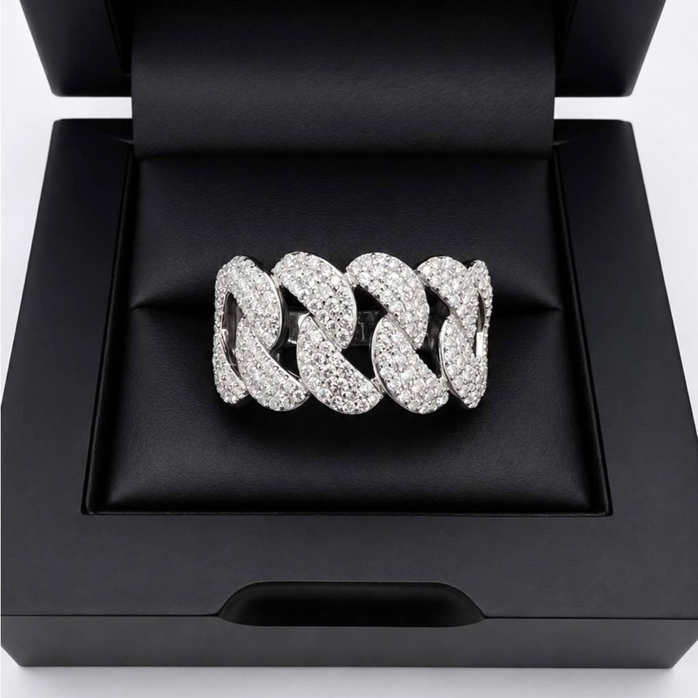 925 Sterling Silver 2.50CT MOISSANITE Half Cuban Link Men’s Ring Size 10